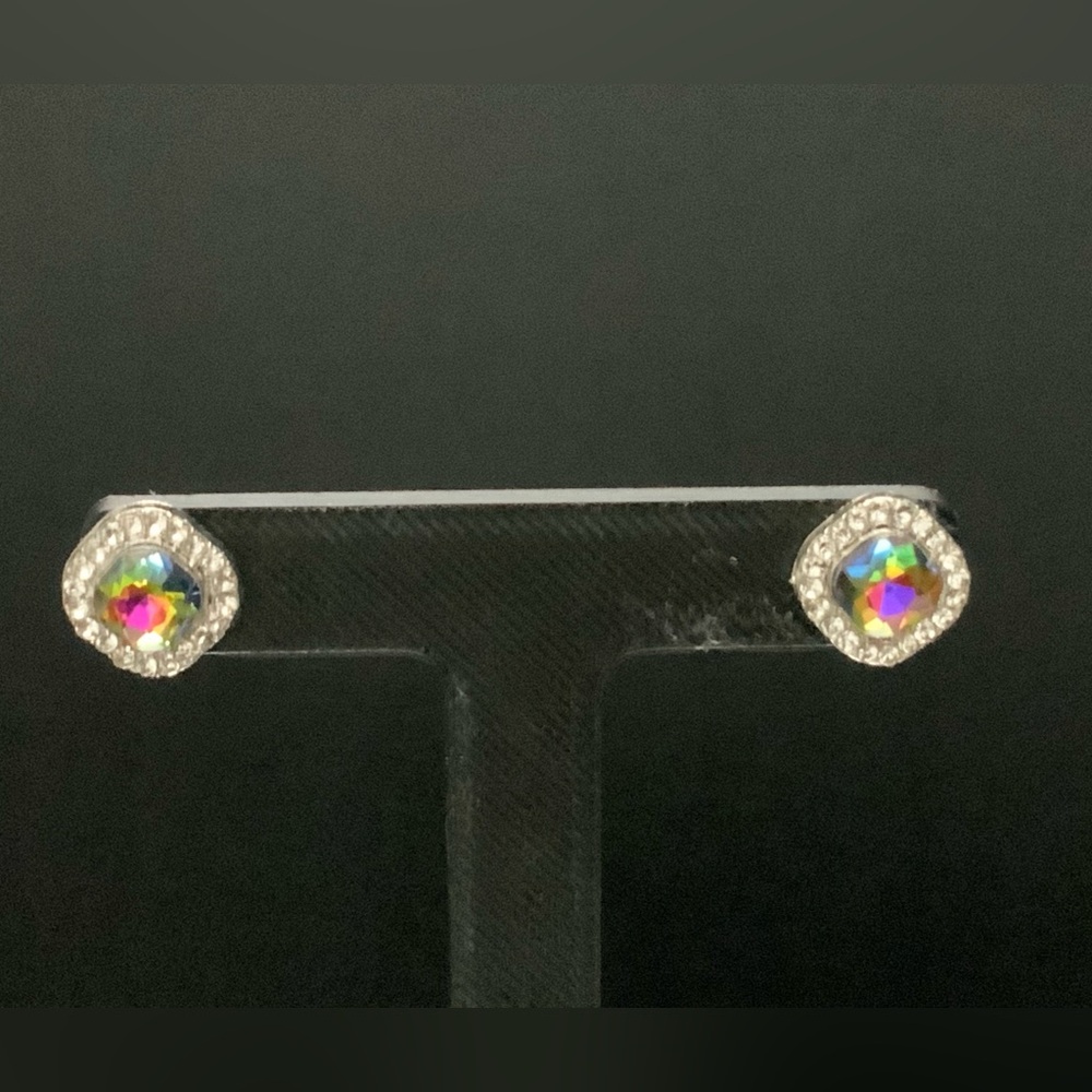 Post Mystic Topaz Colored Rhinestones with Clear Rhinestone Halo Earrings